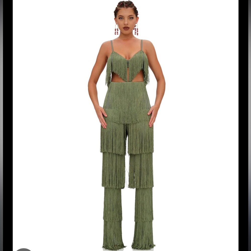 Andrea Iyamah Obi fringe SET (top and pants) Size Large for both